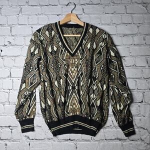 Vintage Italian Cotton Blend Grandpacore Multicolor V-Neck Sweater Size Medium